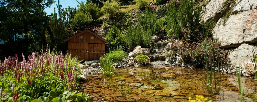 Das Biotop im Garten des Wellness Aparthotels Montana in Kleinarl, Salzburger Land